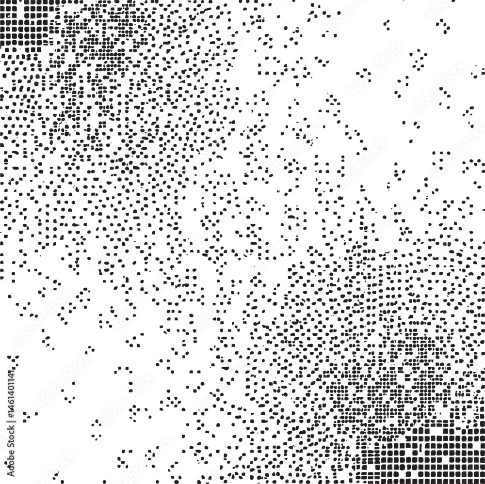 A dense scattering of small dark dots gradually transitions to a lighter area with more prominent dots. A dense scattering of small dark dots gradually transitions to a lighter area with more prominent dots.