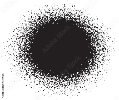 A large dark circle dominates the  filled with numerous tiny white dots.