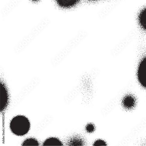 Black dots radiate outwards from a central white space creating an abstract