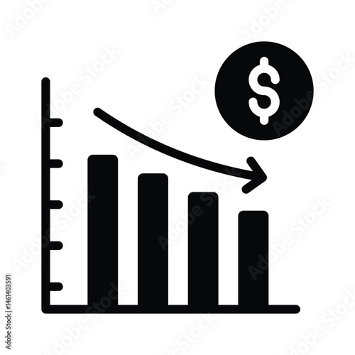 A handy glyph style icon of financial loss chart