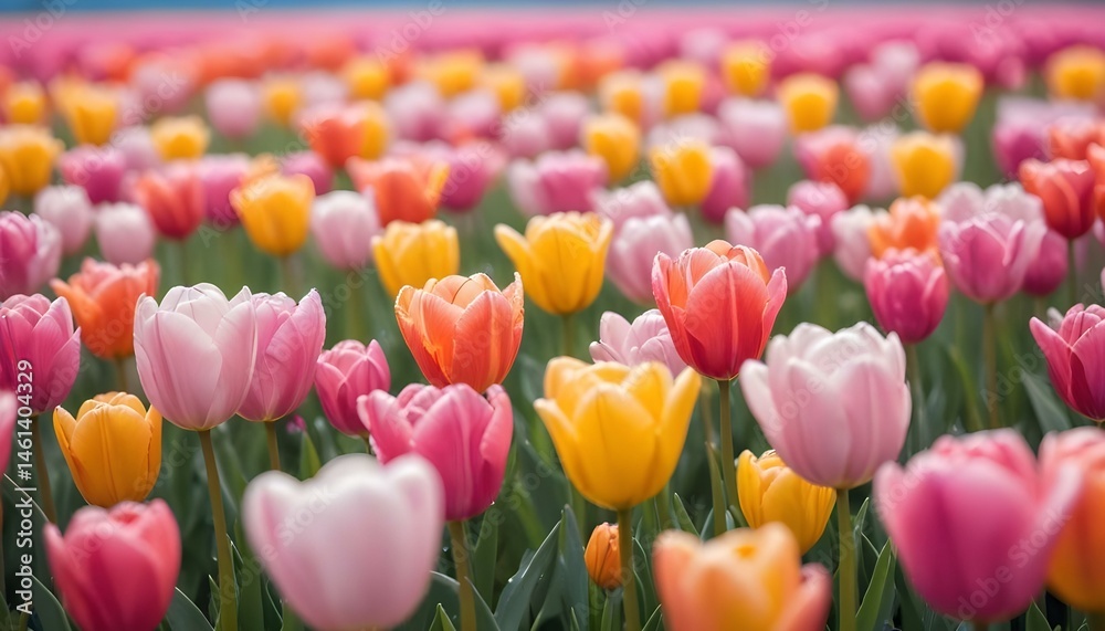 A beautiful field of tulips in full bloom, displaying a variety of vibrant colors in spring. A beautiful field of tulips in full bloom, displaying a variety of vibrant colors in spring.