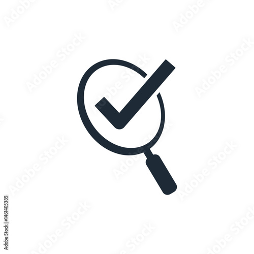 Search and checkmark, tick . Find effective solution.Successful action. Vector linear icon illustration isolated on white background.
