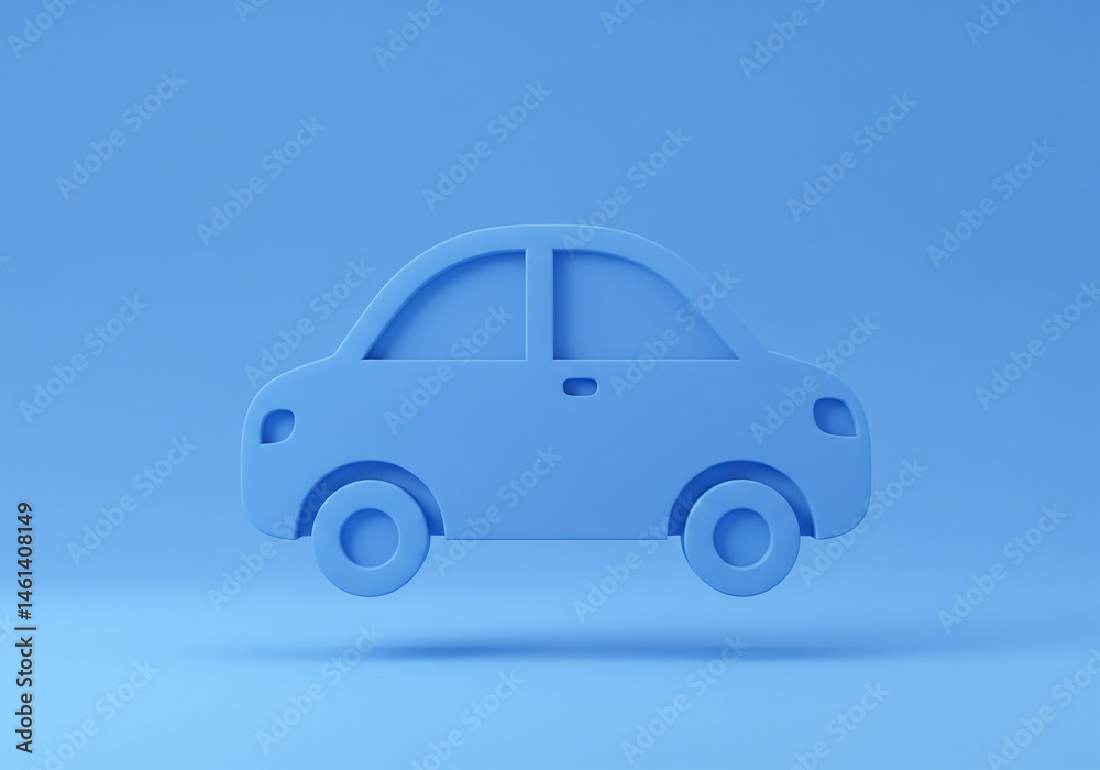 Fototapeta premium Simple Blue Car Illustration on Matching Blue Background