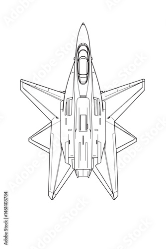 Top View Fighter Jet Vector Outline for Aviation Graphic Design