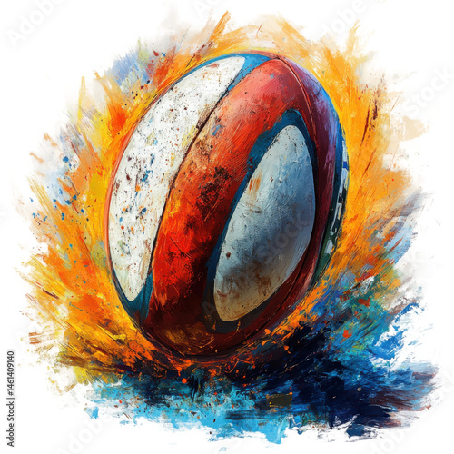 Explosive rugby action stadium digital art dynamic environment. Isolated on transparent background, png.