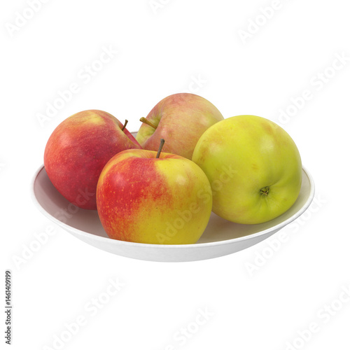 Apples on a plate isolated transparent background 3d rendering