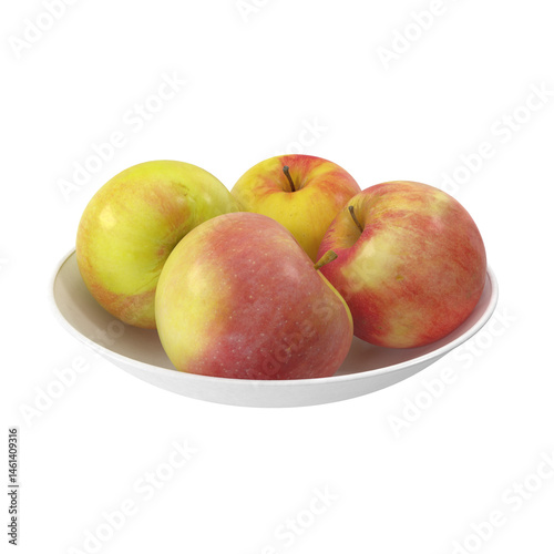 Apples on a plate isolated transparent background 3d rendering