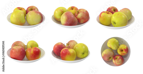 Apples on a plate isolated transparent background 3d rendering