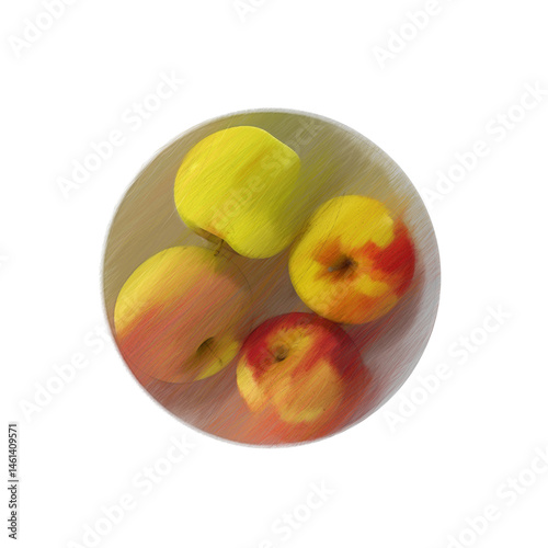 Apples on a plate sketch isolated transparent background 3d rendering

