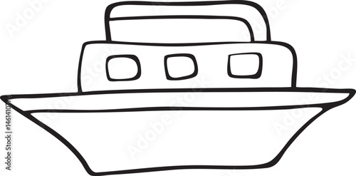 A simple outlined boat floats on a calm surface.