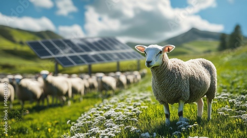 A sustainable sheep farm with rotational grazing and solar panels