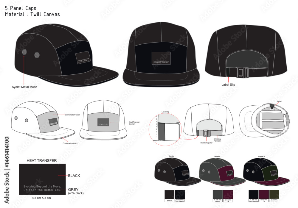 5 Panel Caps Canvas With Combo Colour