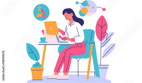 Woman working on her computer at home