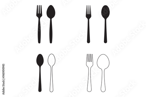 set of spoon and fork silhouette vector style on white background
