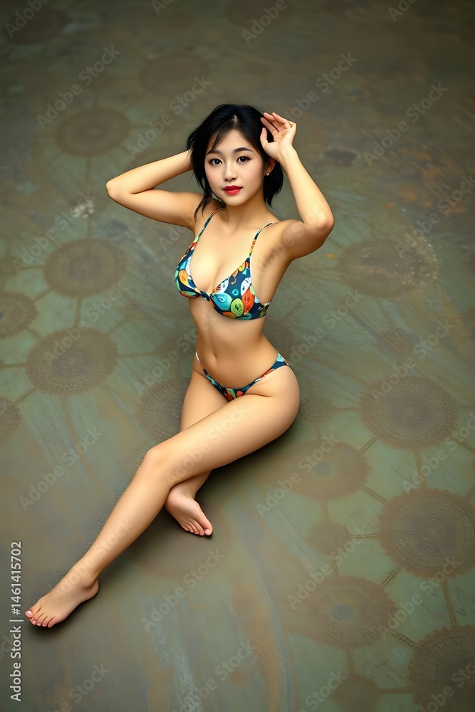 Obraz premium Asian woman bikini model posing beautiful girl swimwear fashion photoshoot studio shot