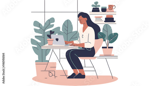 Woman working on her computer at home