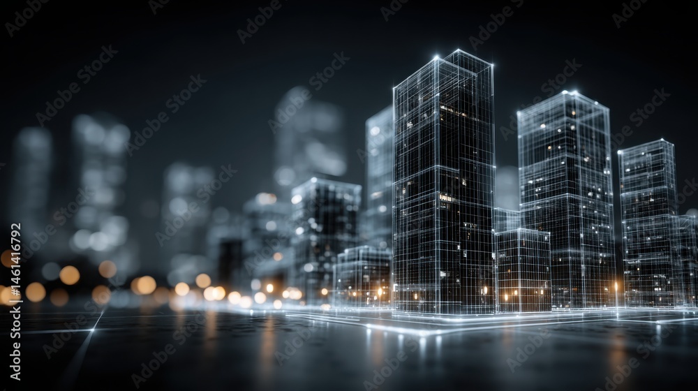 Fototapeta premium Vibrant cityscape at night showcasing the concept of invisible financial architecture and urban investment environments