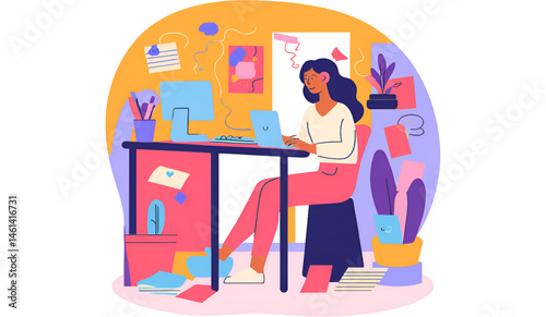 Woman working on her computer at home