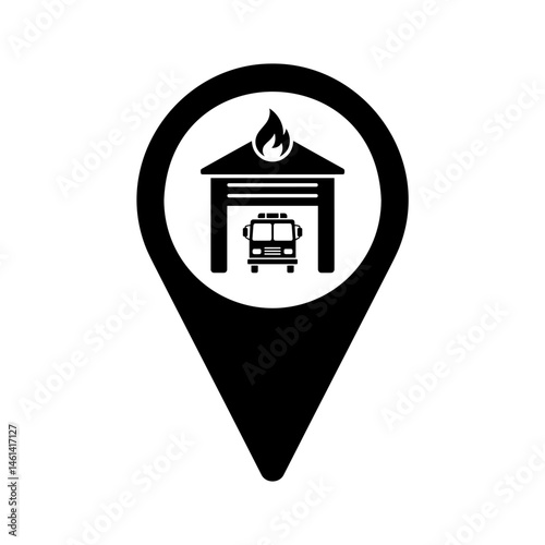 Fire Station Map Pin Vector, Emergency Icon, Safety Location Marker