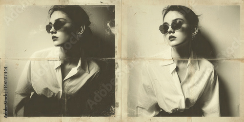 Vintage double exposure portrait with grunge analog texture for artistic design