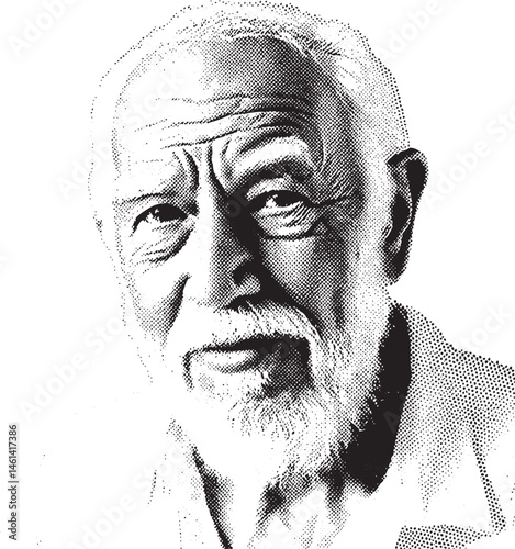An elderly man with a full white beard gazes directly at the viewer.