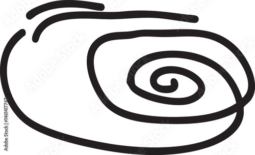 A stylized continuous black spiral gracefully curves across a white background.