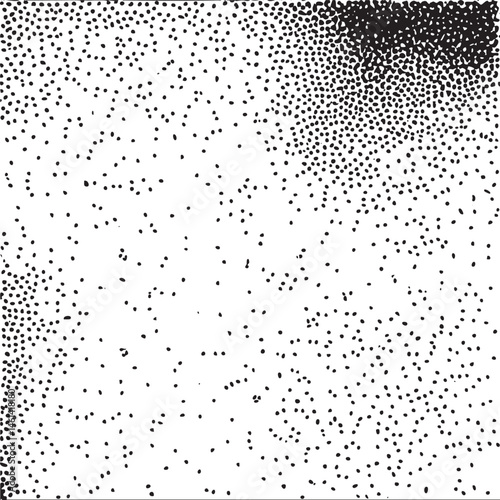 A dense scattering of black dots forms a textured gradient against a white background.