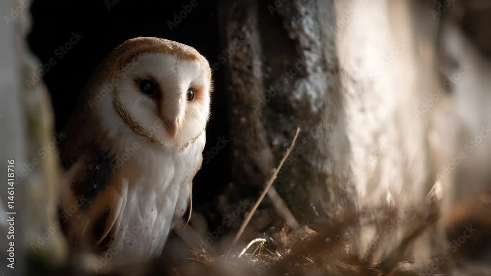 A stunning barn owl perches gracefully in its natural habitat, showcasing its intricate feathers and expressive eyes that capture the essence of wildlife beauty and serenity.