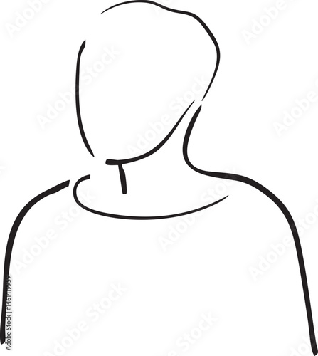 A slender minimalist outline of a person's head and neck.