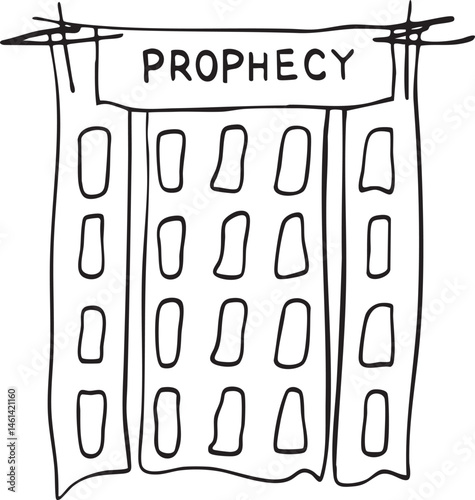 A black and white grid displays the word 'Prophecy' above a row of blank connected squares.