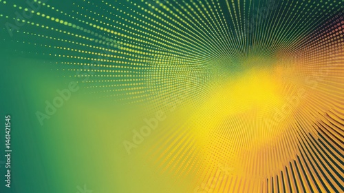 Abstract green and yellow glowing lines converging into a central point.