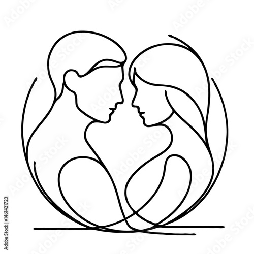 Loving couple outline embracing in minimalistic style  