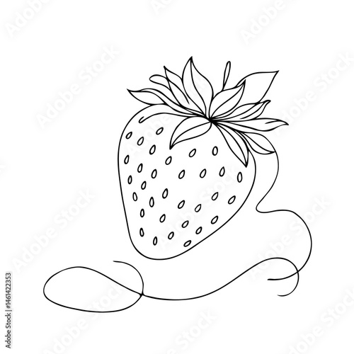 Simple Strawberry Line Art with Curved Detail  