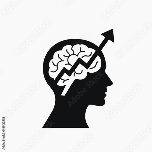 mindful growth brain icon with upward arrow
