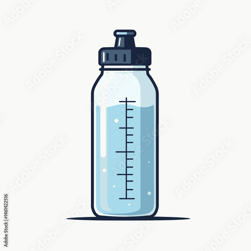 baby bottle with measurement marks  clear blue water illustration