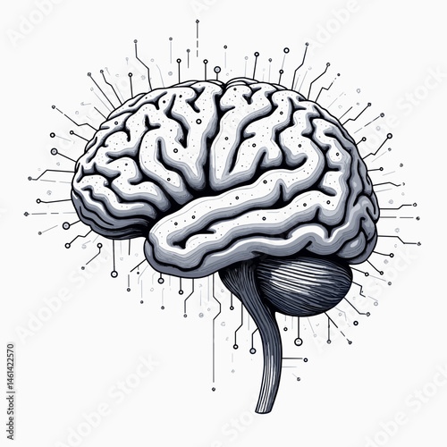 hightech brain illustration with circuitry connections