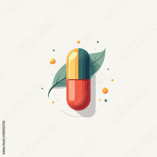 vibrant pill illustration with leaf and flower elements