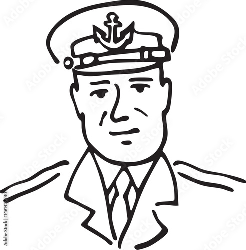 A distinguished man wears a naval 's hat and uniform.