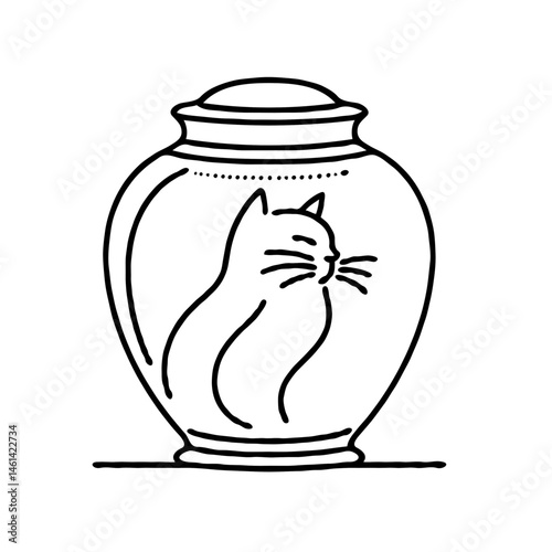 Cat urn illustration in minimalist style  