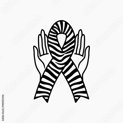 hands holding zebra stripe ribbon awareness symbol