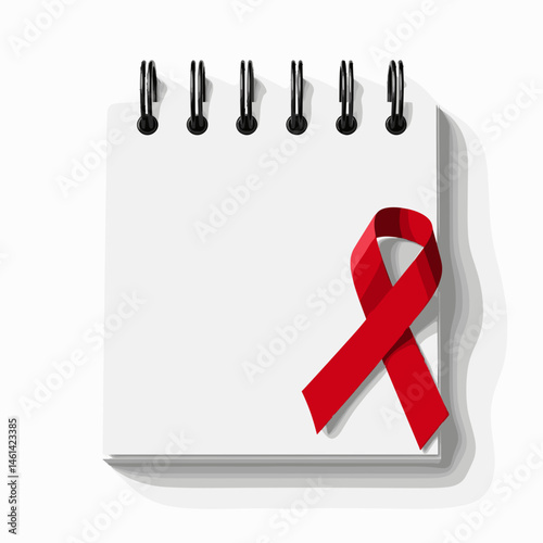red ribbon awareness journal, breast cancer support, white notebook with pink ribbon