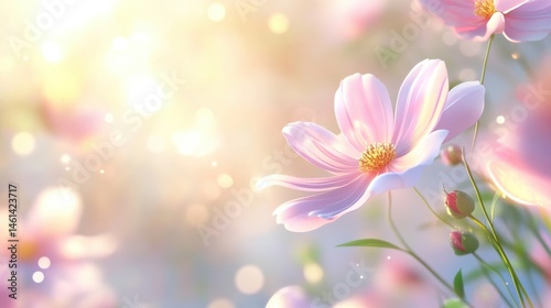 Soft pastel floral background, delicate blossoms with subtle light bokeh, calm and serene atmosphere perfect for spring designs.