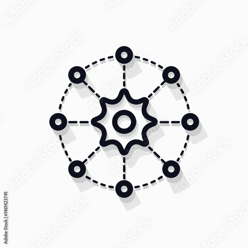 innovative connected gears with black and white icons