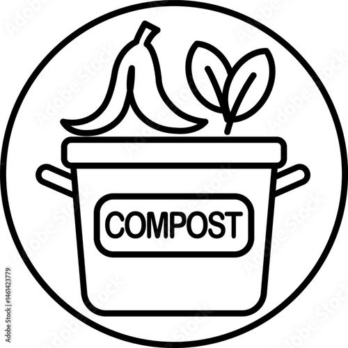 a compost bin with banana peel and leaves