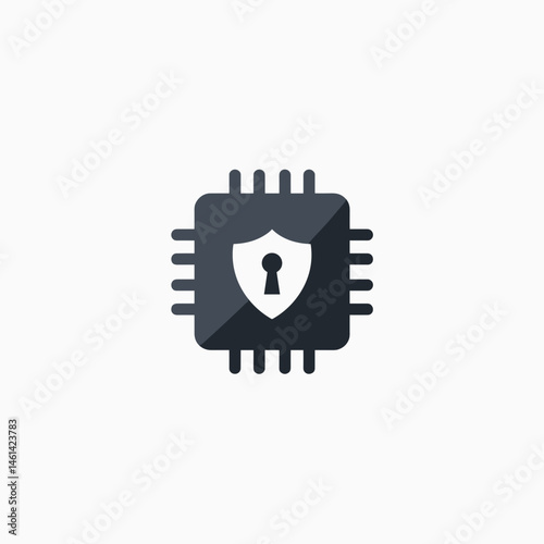 highperformance cpu with security lock icon  gray and black illustration