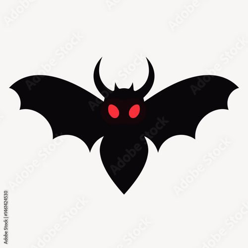 spooky bat logo with red eyes  black and white vector illustration