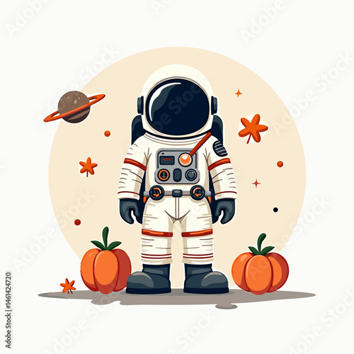 astronaut in space theme with pumpkins