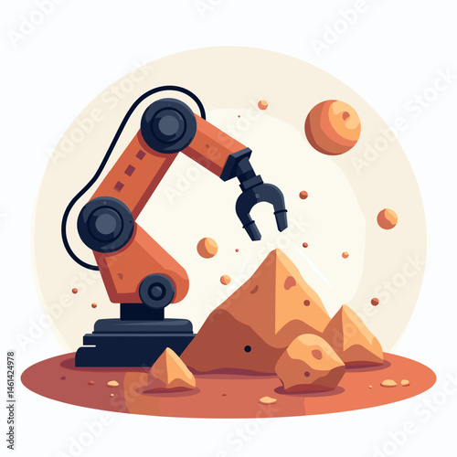 robotic exploration of mars with orange rover on red planet