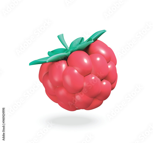 raspberry with green leaves vector 3d icon.