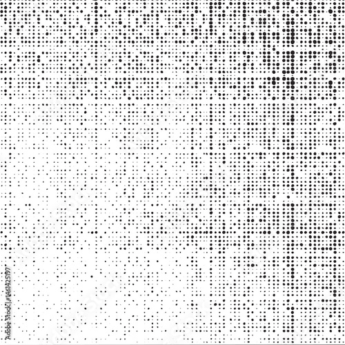 A dense grid of small scattered black and white dots creates a textured